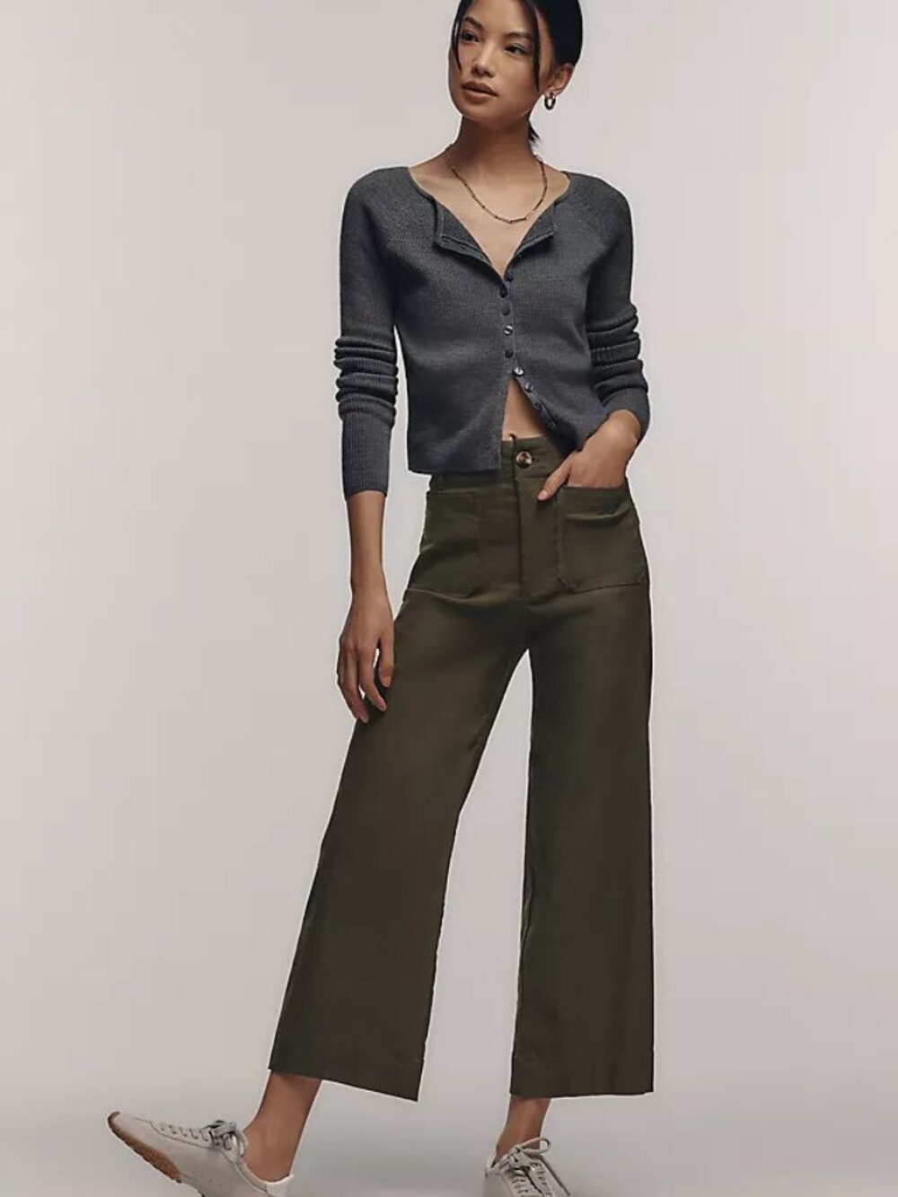 Maeve Colette Cropped Wide Leg Pants in Olive Size 31P